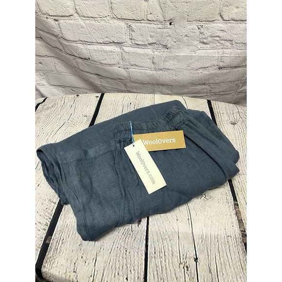 Pants - WoolOvers High Waist Pull On Linen Culottes Pants Wide Leg Blue Pockets Size 14